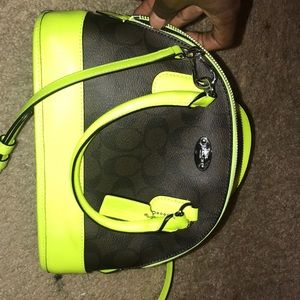 Dark brown , neon yellow, small shoulder/crossbody